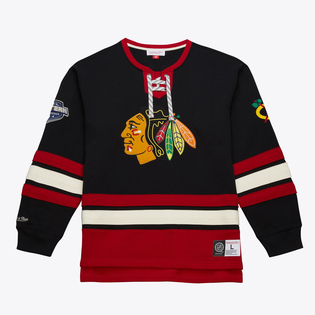 MENS MITCHELL & NESS NHL HERITAGE LACE-UP CREW CURRENT LOGO BLACKHAWKS