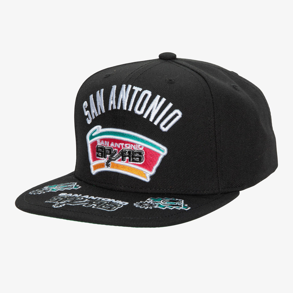 MENS MITCHELL & NESS NBA FRONT LOADED SNAPBACK HWC SPURS - BLACK