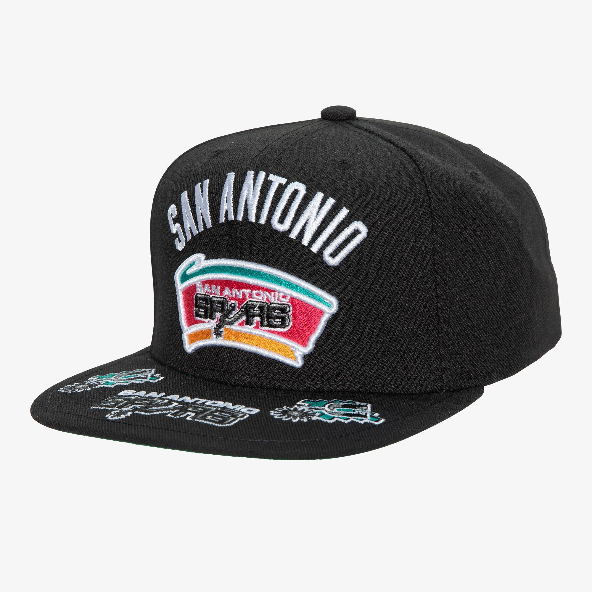 MENS MITCHELL & NESS NBA FRONT LOADED SNAPBACK HWC SPURS - BLACK