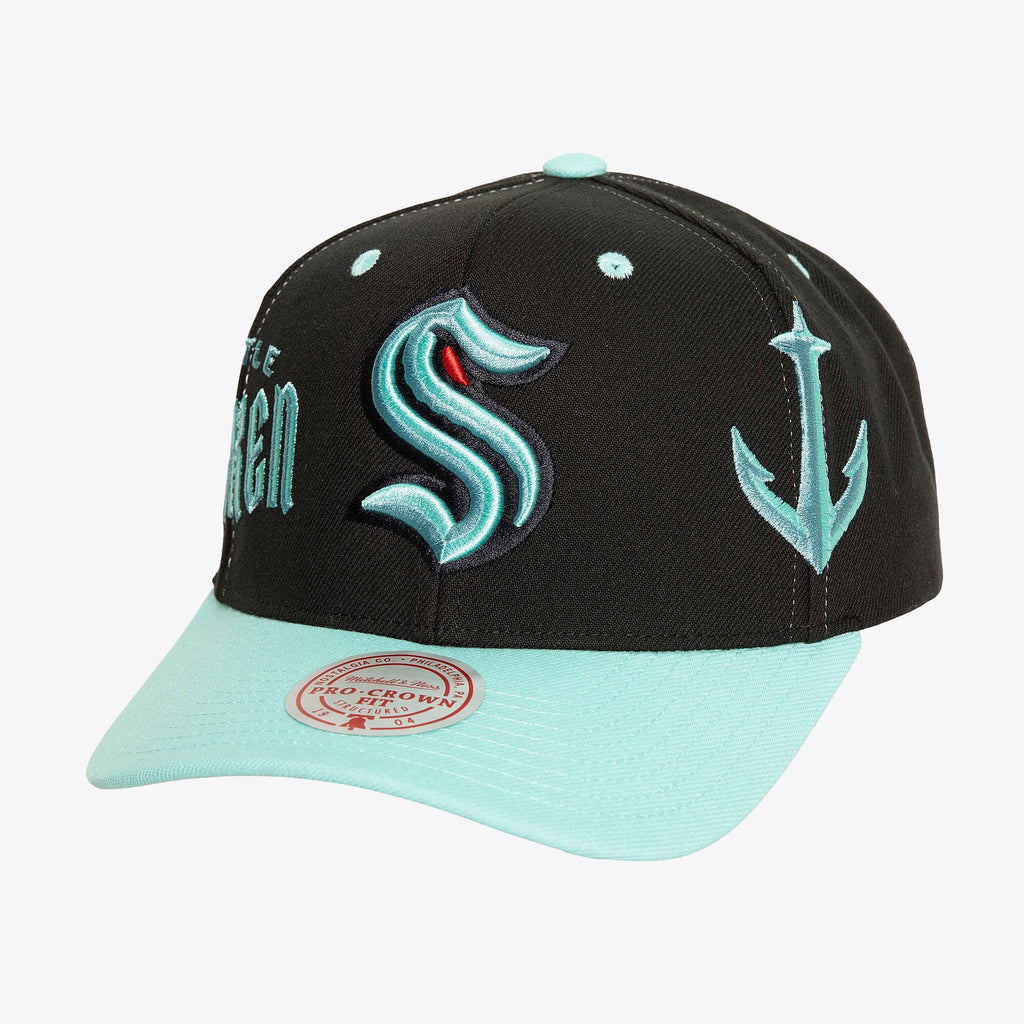 MENS MITCHELL & NESS NHL OVERBITE PRO SNAPBACK KRAKEN