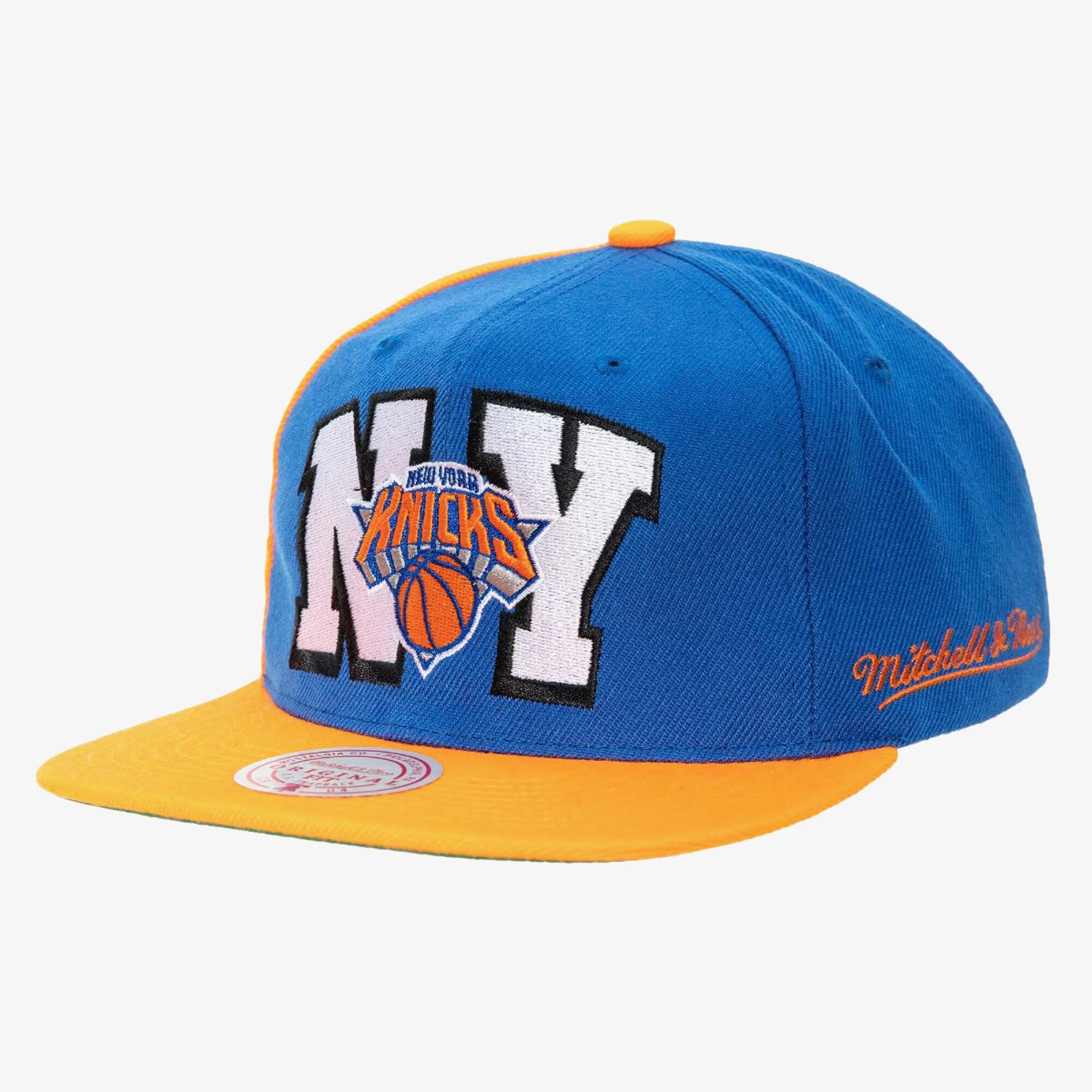 MENS MITCHELL & NESS NBA REAR SCRIPT DEADSTOCK SNAPBACK KNICKS - ROYAL-ORANGE