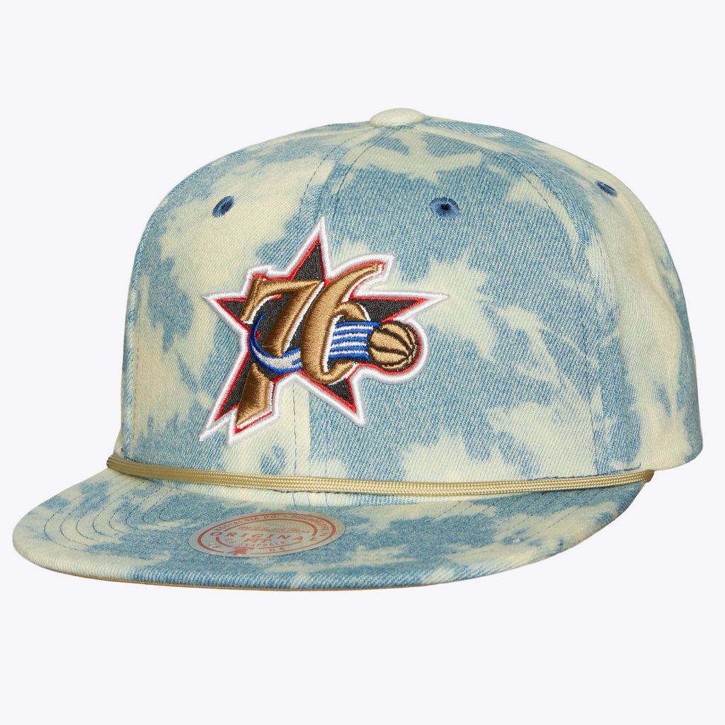 MENS MITCHELL & NESS NBA ACID WASH SNAPBACK HWC 76ERS - BLUE
