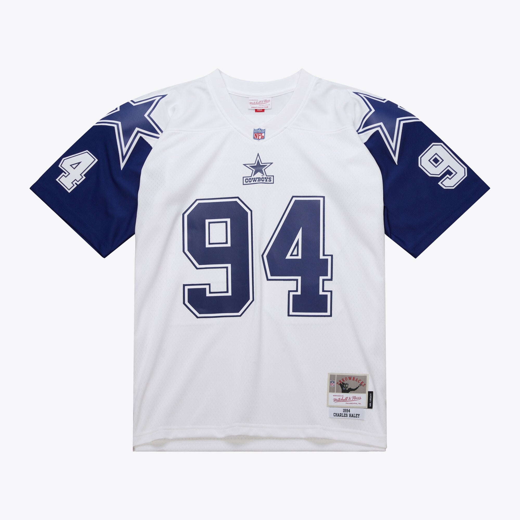 MENS MITCHELL & NESS NFL WHITE JERSEY COWBOYS 1994 CHARLES HALEY