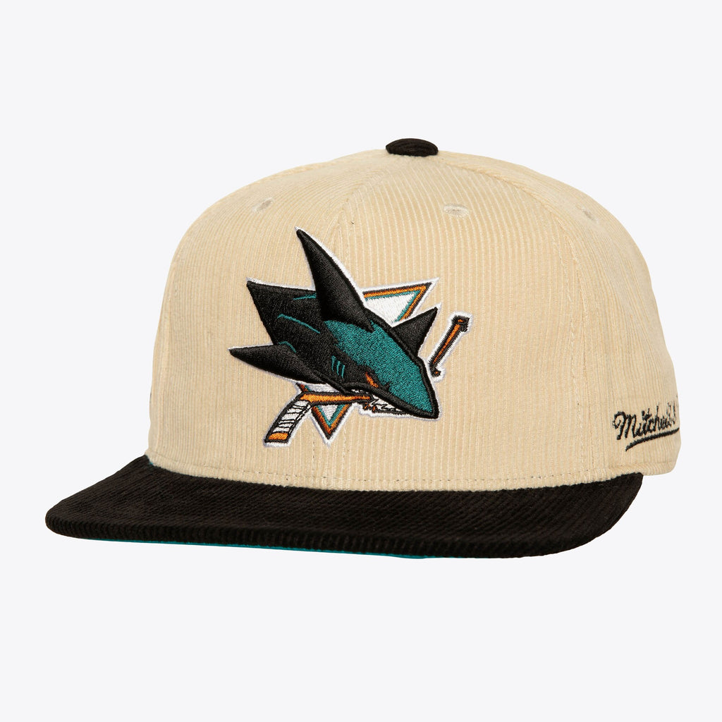 MENS MITCHELL & NESS NHL 2 TONE TEAM CORD FITTED SHARKS - OFF WHITE