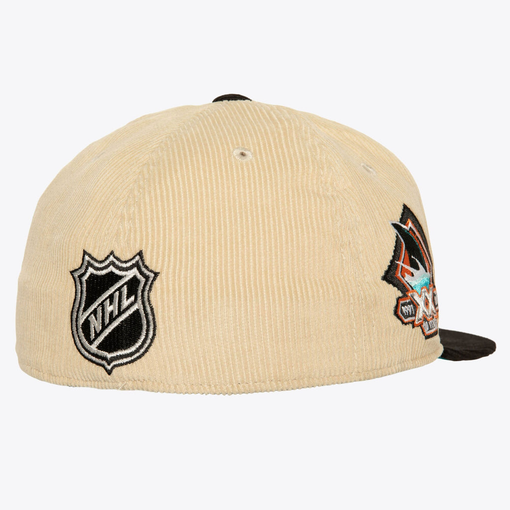 MENS MITCHELL & NESS NHL 2 TONE TEAM CORD FITTED SHARKS - OFF WHITE