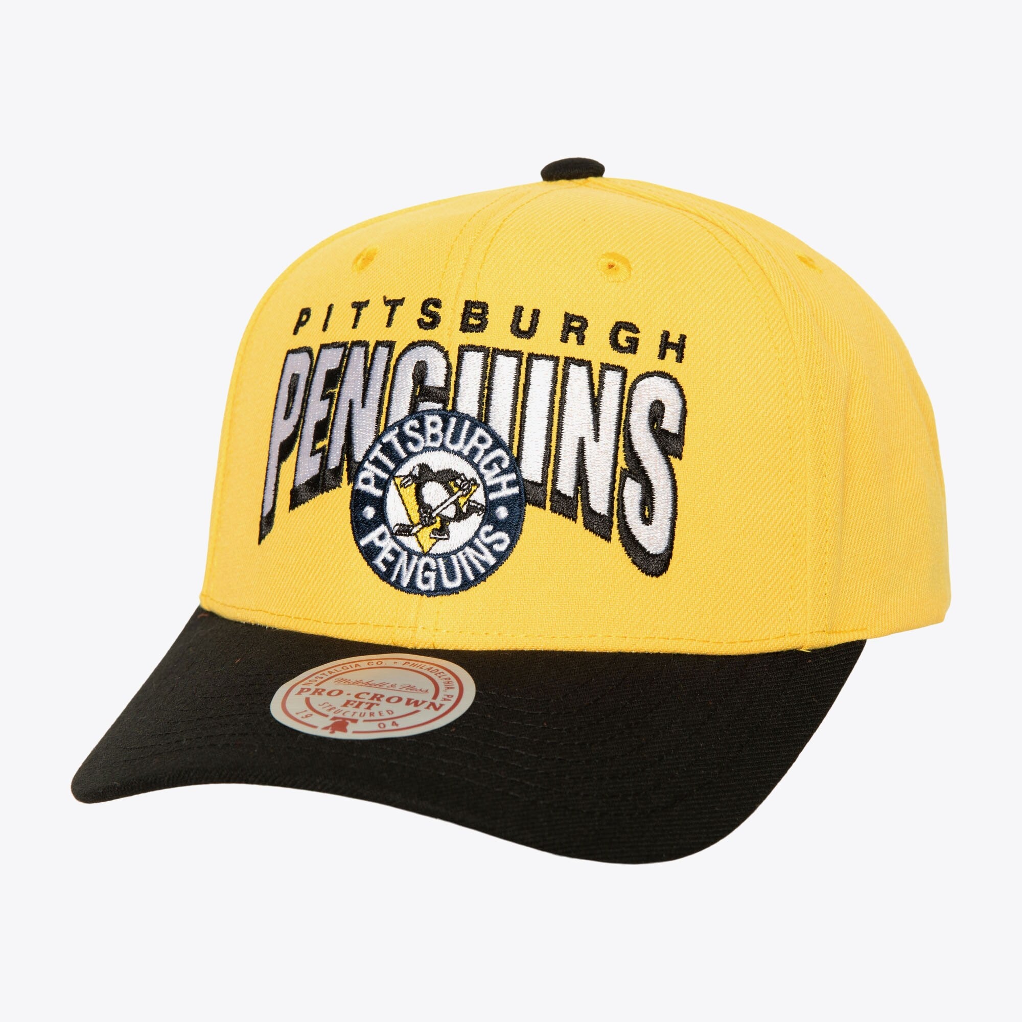 MENS MITCHELL & NESS NHL BOOM TEXT PRO SNAPBACK VNTG PENGUINS - YELLOW