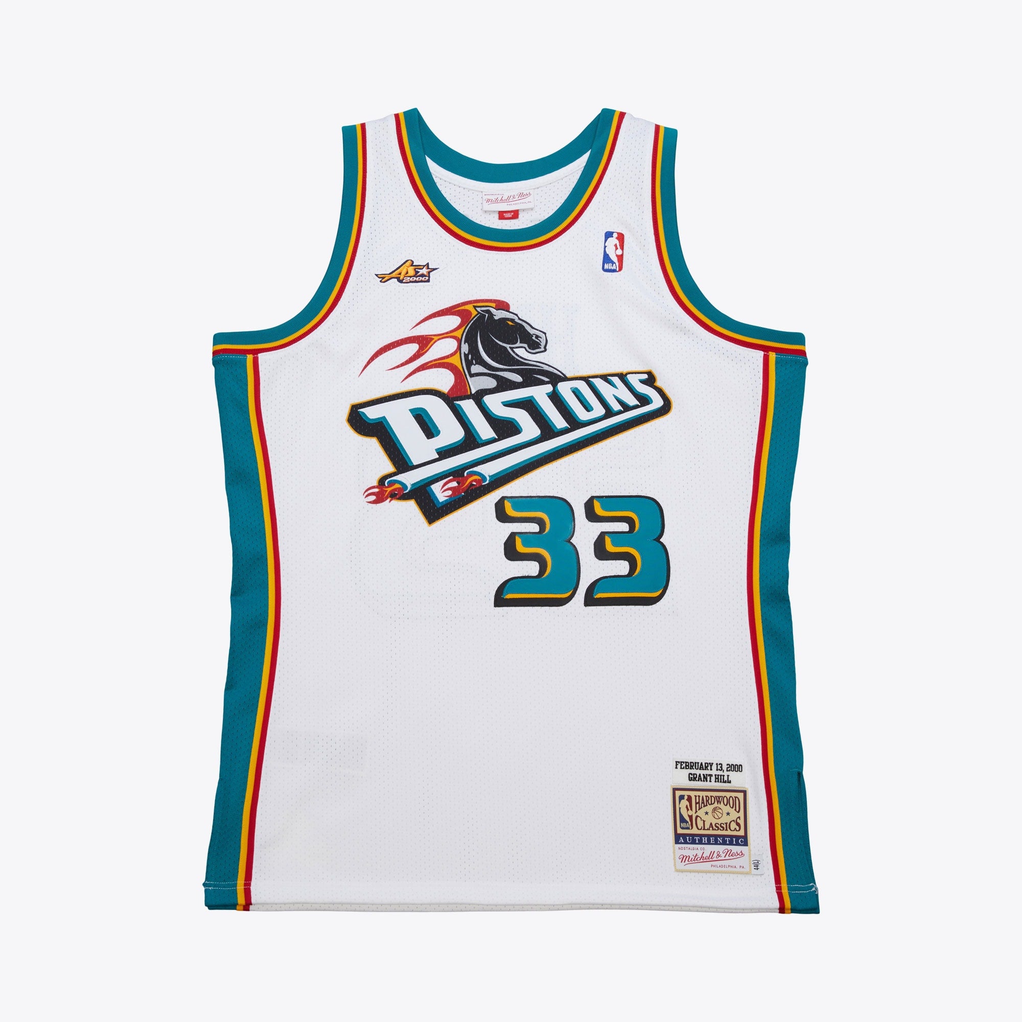 Mens Mitchell & Ness NBA WHITE JERSEY PISTONS 2000 GRANT HILL