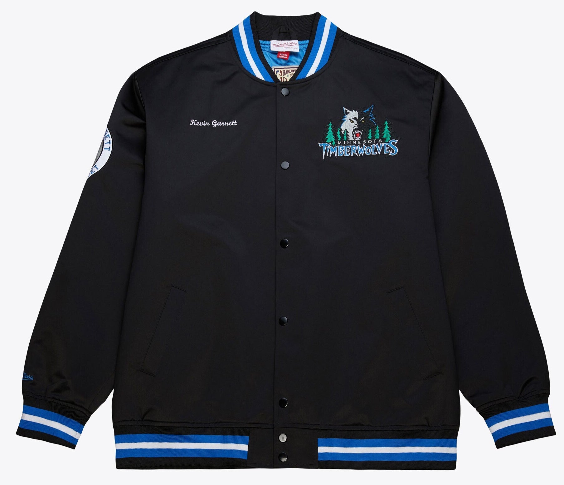 MENS MITCHELL & NESS NBA SATIN JACKET VINTAGE LOGO TIMBERWOLVES KEVIN GARNETT