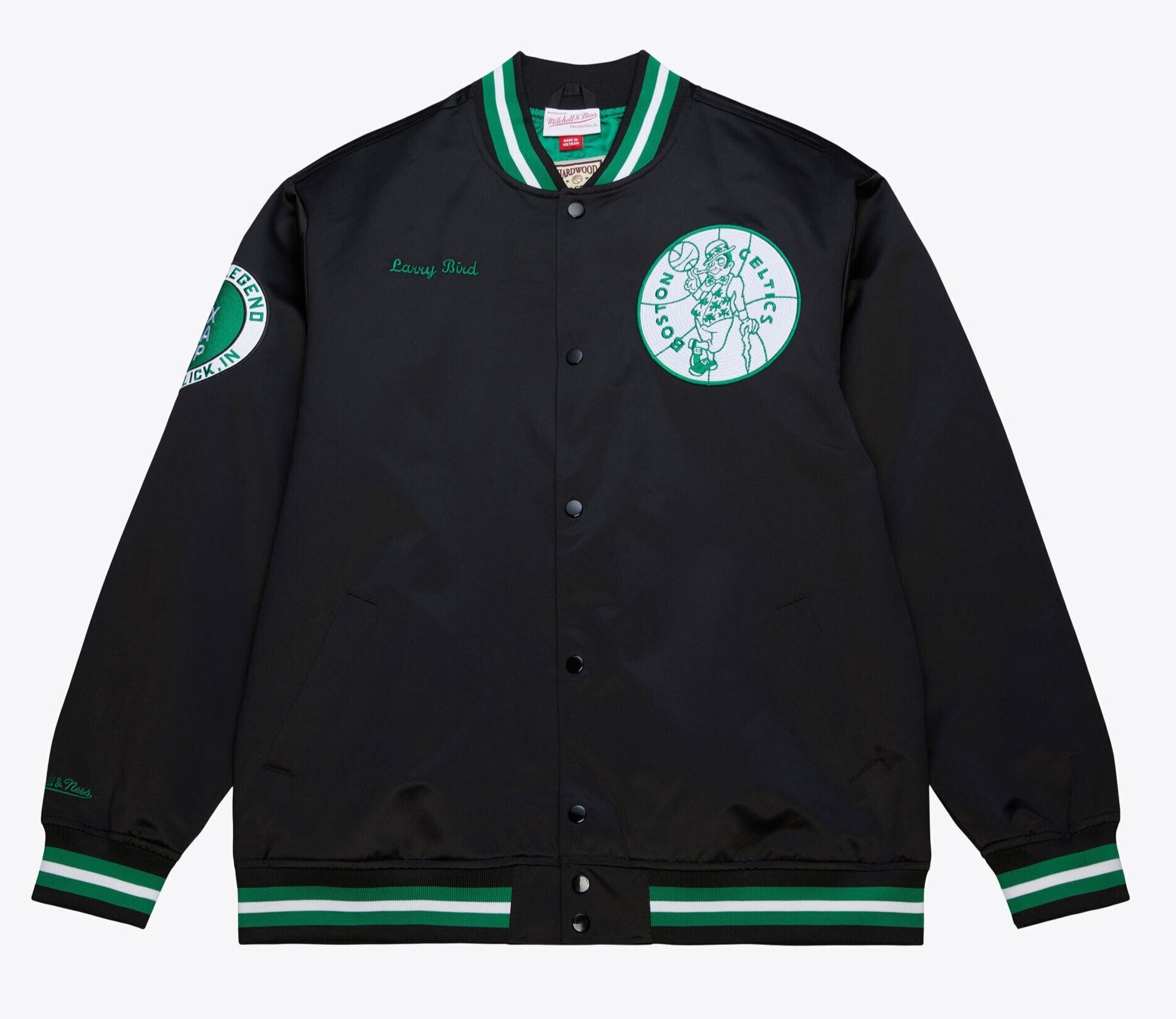MENS MITCHELL & NESS NBA LEGENDS SATIN JACKET VINTAGE LOGO CELTICS LARRY BIRD