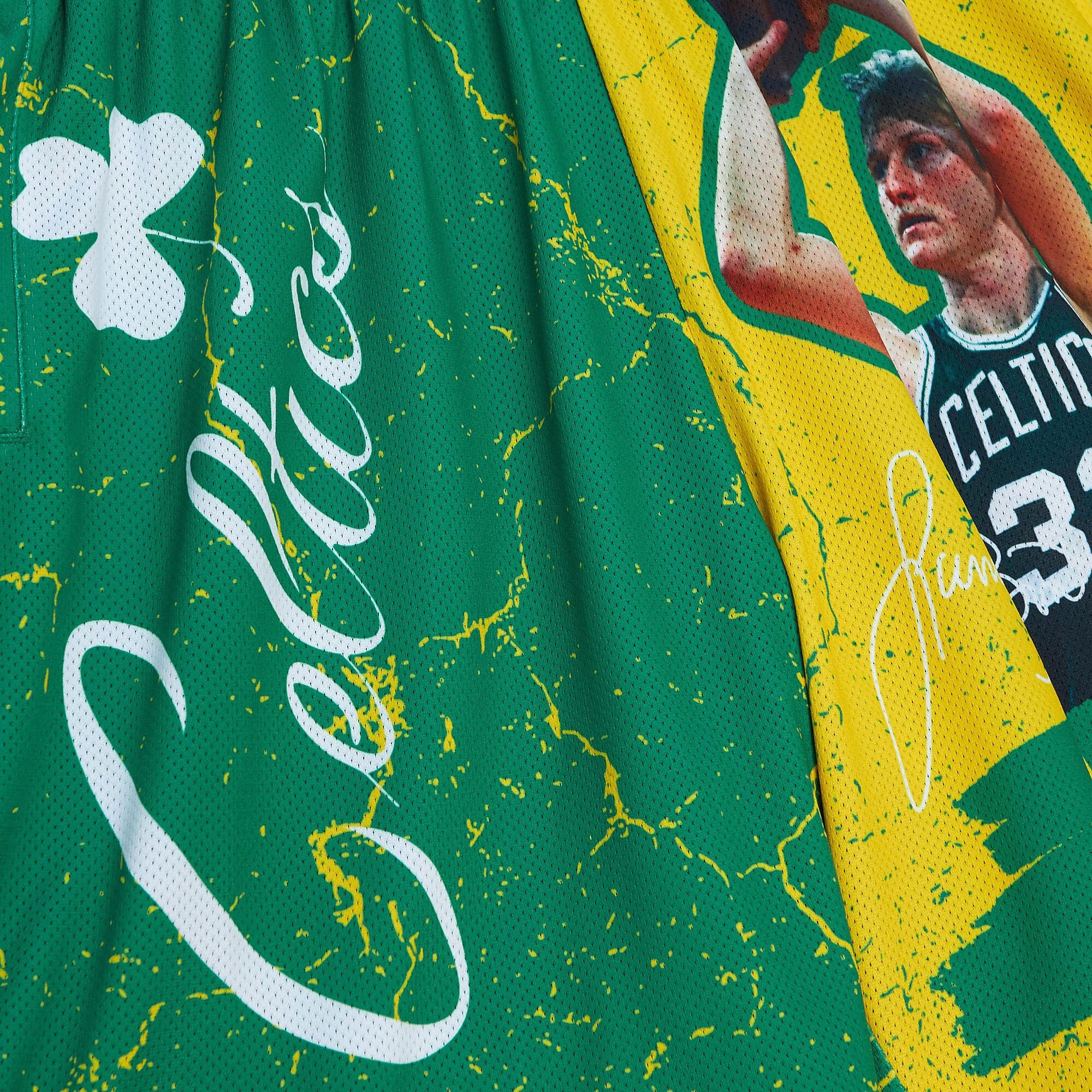 MENS MITCHELL & NESS NBA PLAYER BURST MESH SHORTS CELTICS LARRY BIRD
