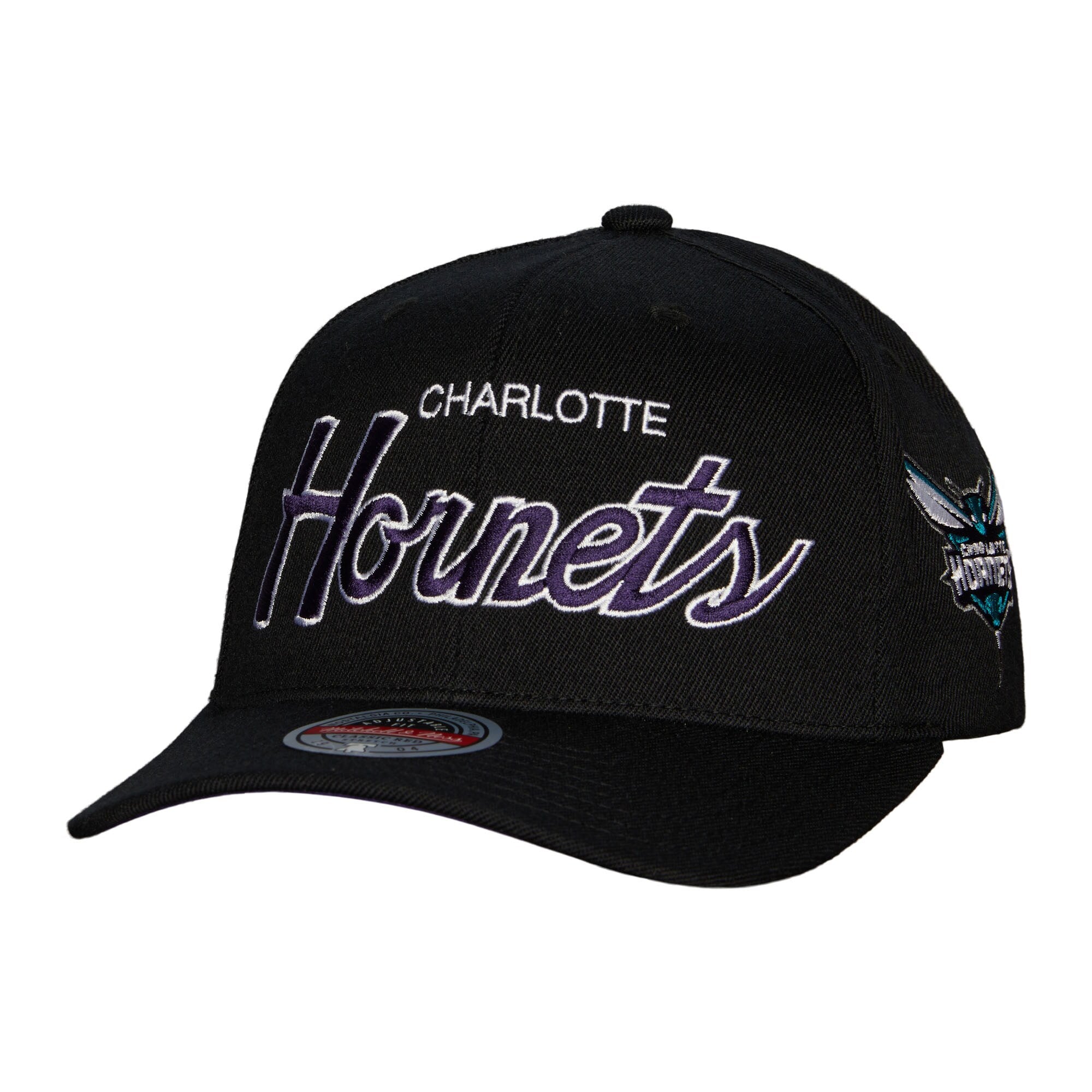 MENS MITCHELL & NESS NBA TEAM SCRIPT 2.0 STRETCH SNAPBACK HORNETS - BLACK