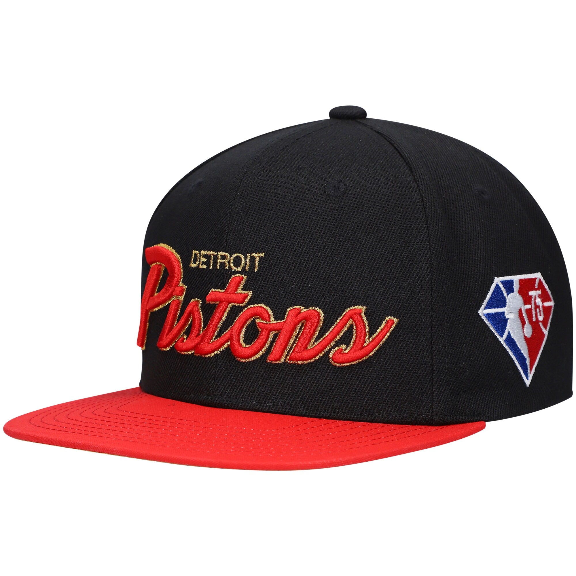 MENS MITCHELL & NESS NBA 75TH GOLD SNAPBACK PISTONS - BLACK