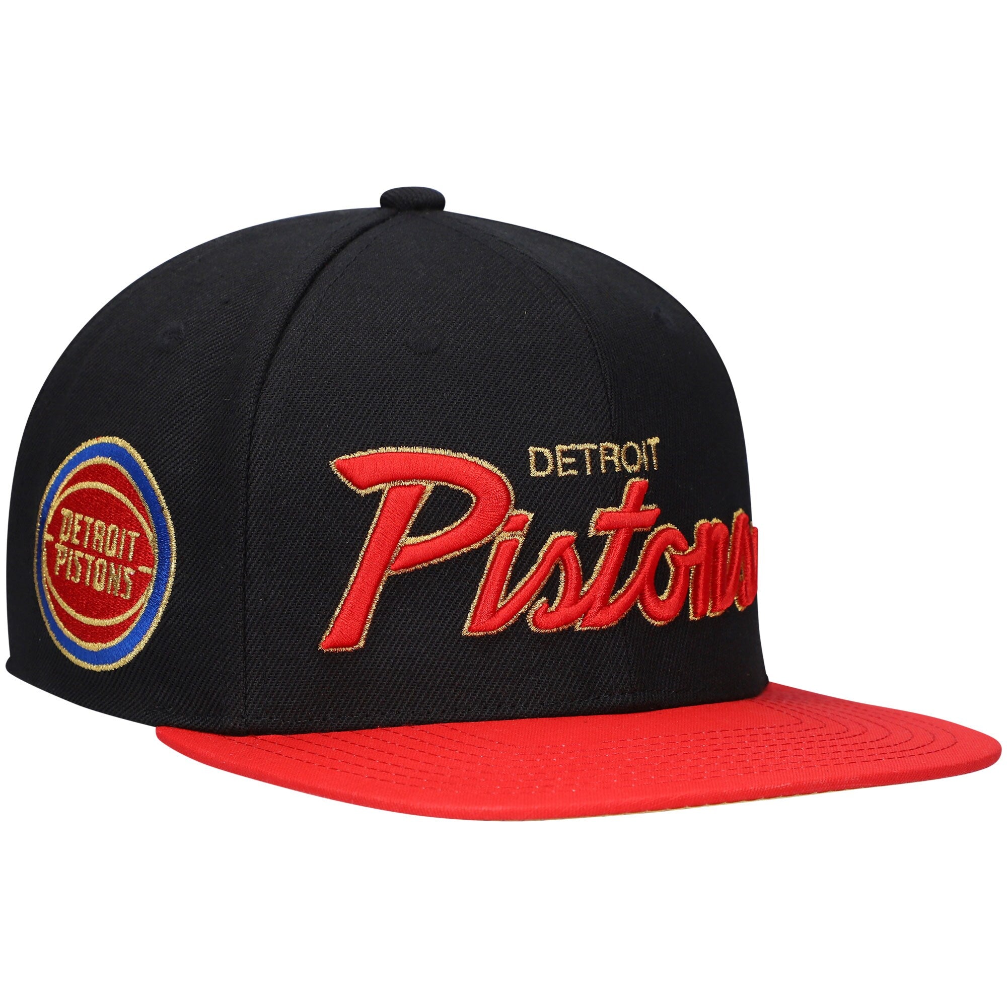 MENS MITCHELL & NESS NBA 75TH GOLD SNAPBACK PISTONS - BLACK