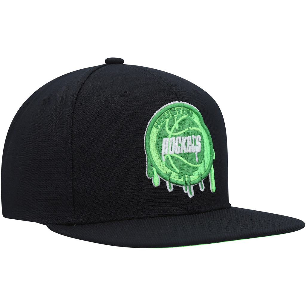 MENS MITCHELL & NESS NBA SLIME DRIP SNAPBACK HWC ROCKETS - BLACK
