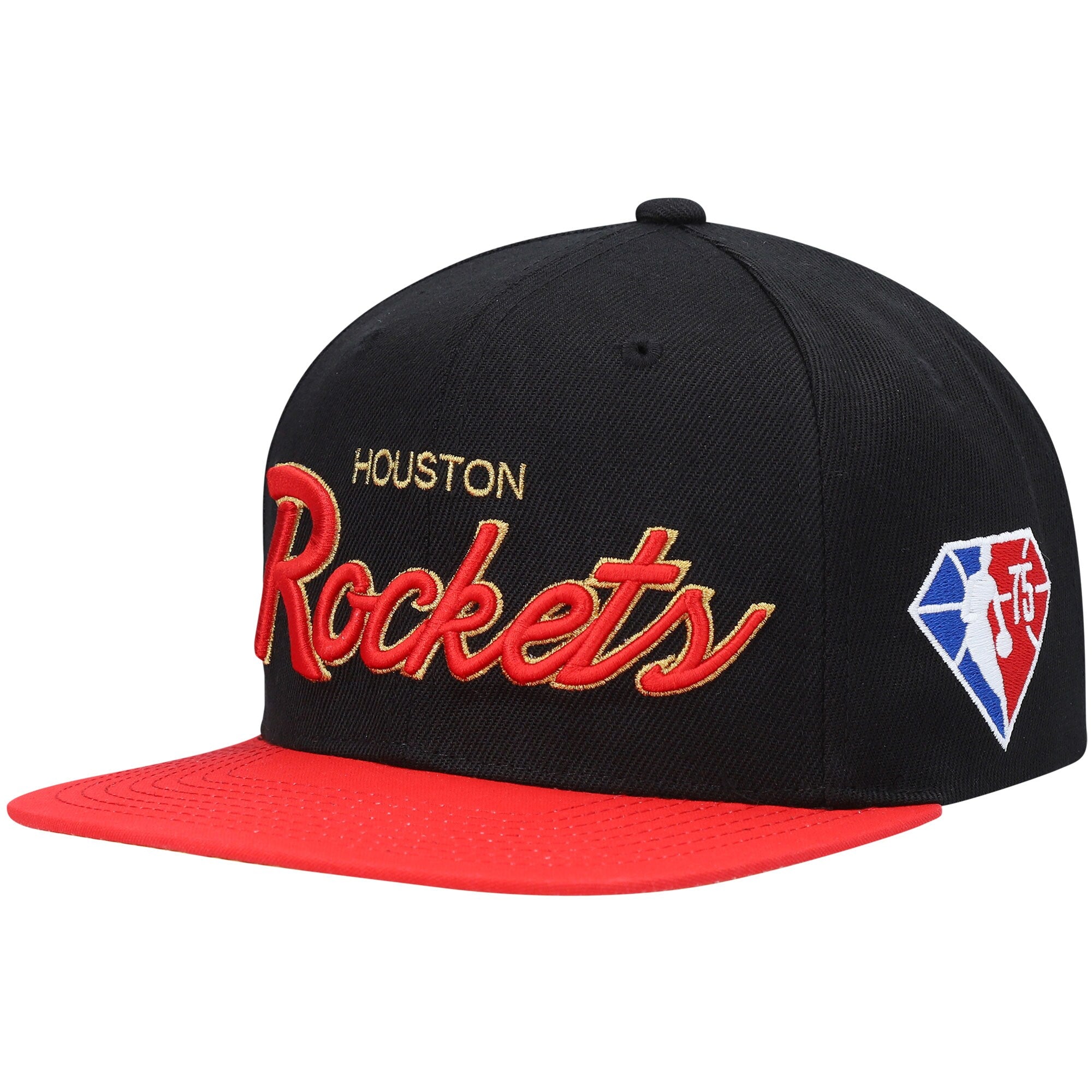 MENS MITCHELL & NESS NBA 75TH GOLD SNAPBACK ROCKETS - BLACK