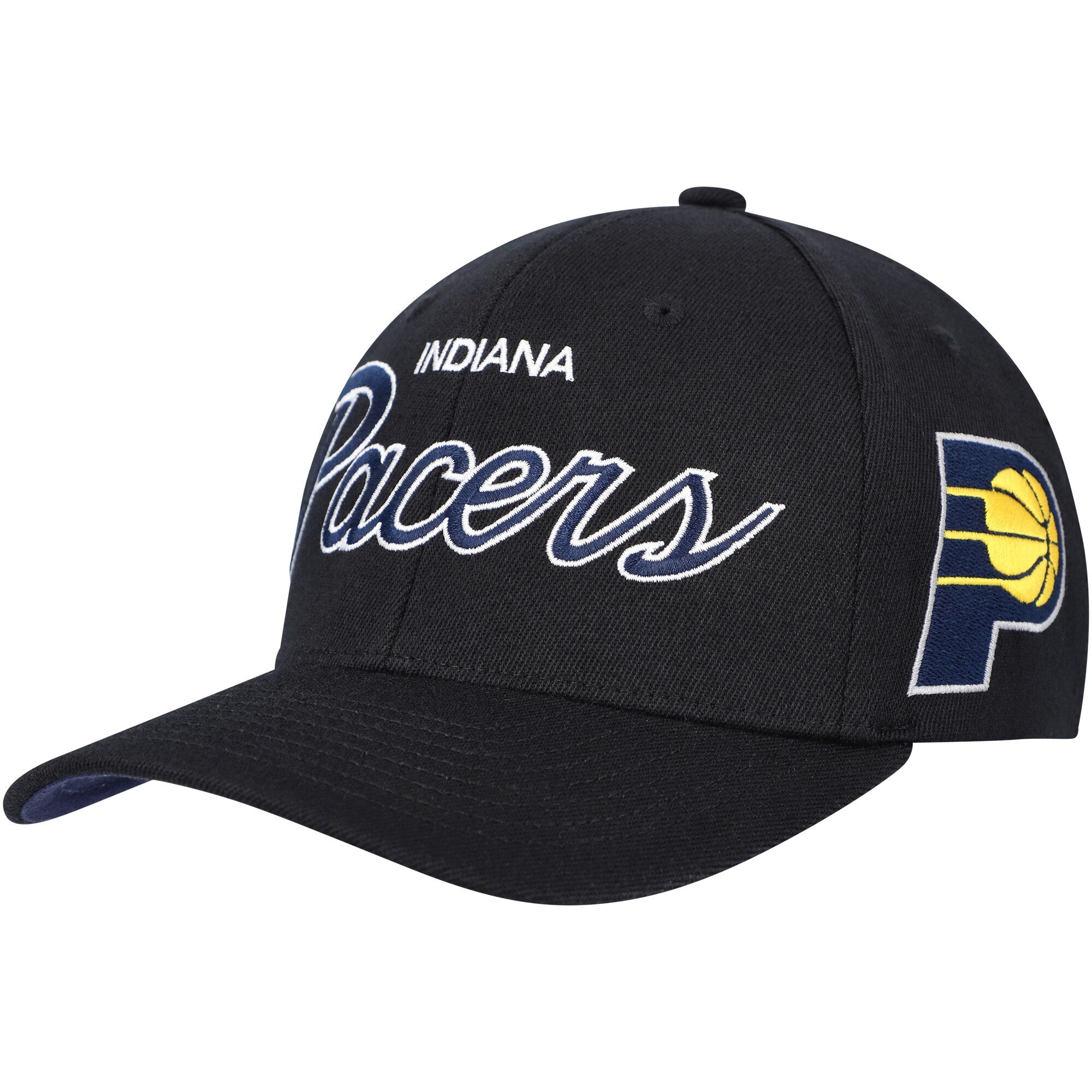 MENS MITCHELL & NESS NBA TEAM SCRIPT 2.0 STRETCH SNAPBACK PACERS