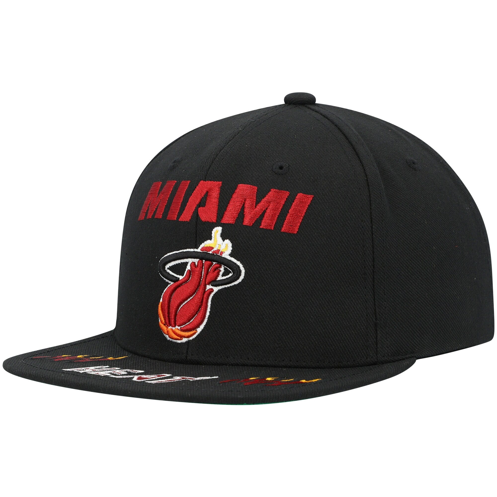MENS MITCHELL & NESS NBA FRONT LOADED SNAPBACK HWC HEAT - BLACK