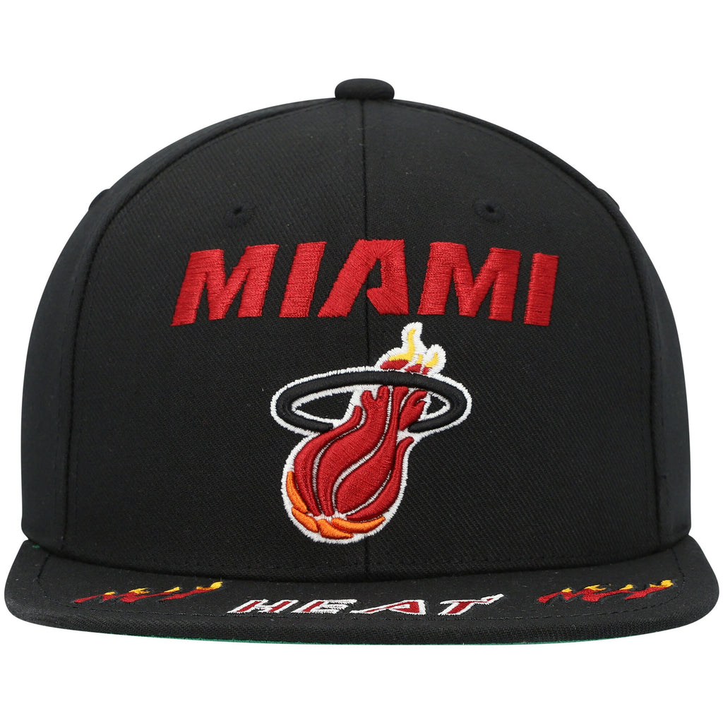 MENS MITCHELL & NESS NBA FRONT LOADED SNAPBACK HWC HEAT - BLACK
