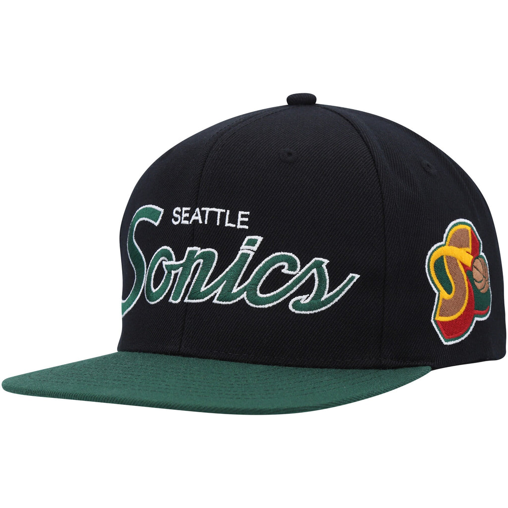 MENS MITCHELL & NESS NBA TEAM SCRIPT 2.0 SNAPBACK HWC SUPERSONICS - BLACK