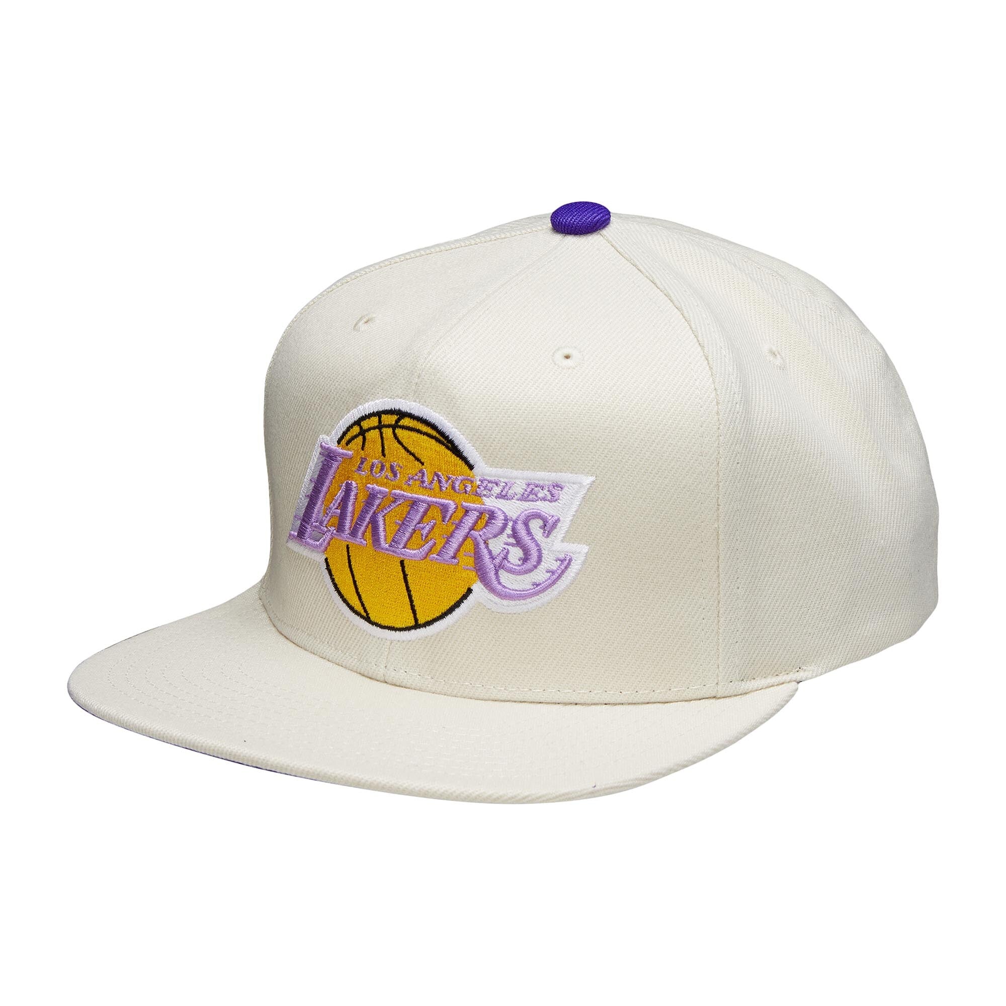 Mens MITCHELL & NESS NBA OFF WHITE SNAPBACK HWC LAKERS