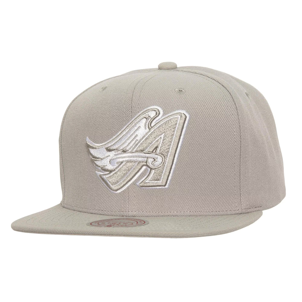 MENS MITCHELL & NESS MLB EVERGREEN GREY WHITE SNAPBACK COOP ANGELS