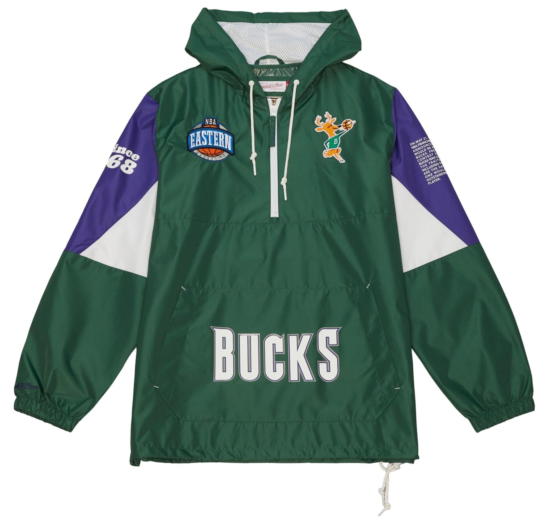 MENS MITCHELL & NESS NBA TEAM ORIGINS PULLOVER ANORAK BUCKS