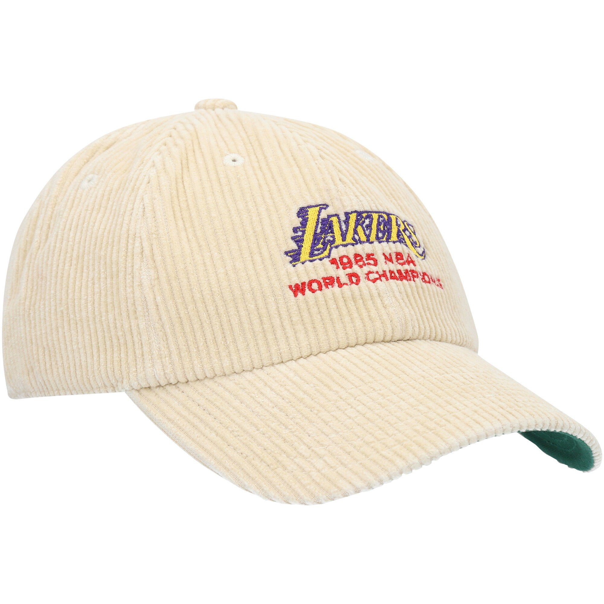 MENS MITCHELL & NESS NBA 1985 WORLD CHAMPS DAD STRAPBACK HWC LAKERS - KHAKI