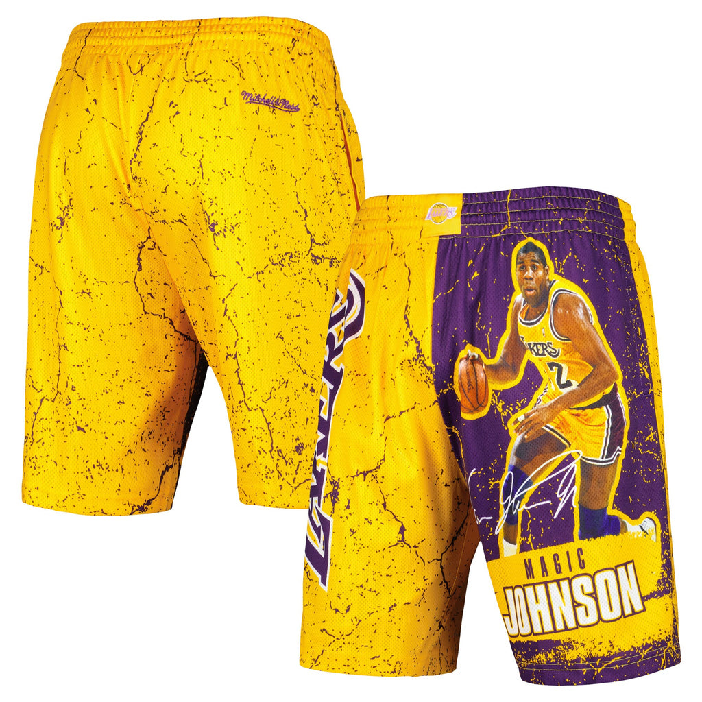 MENS MITCHELL & NESS NBA PLAYER BURST MESH SHORTS LAKERS MAGIC JOHNSON
