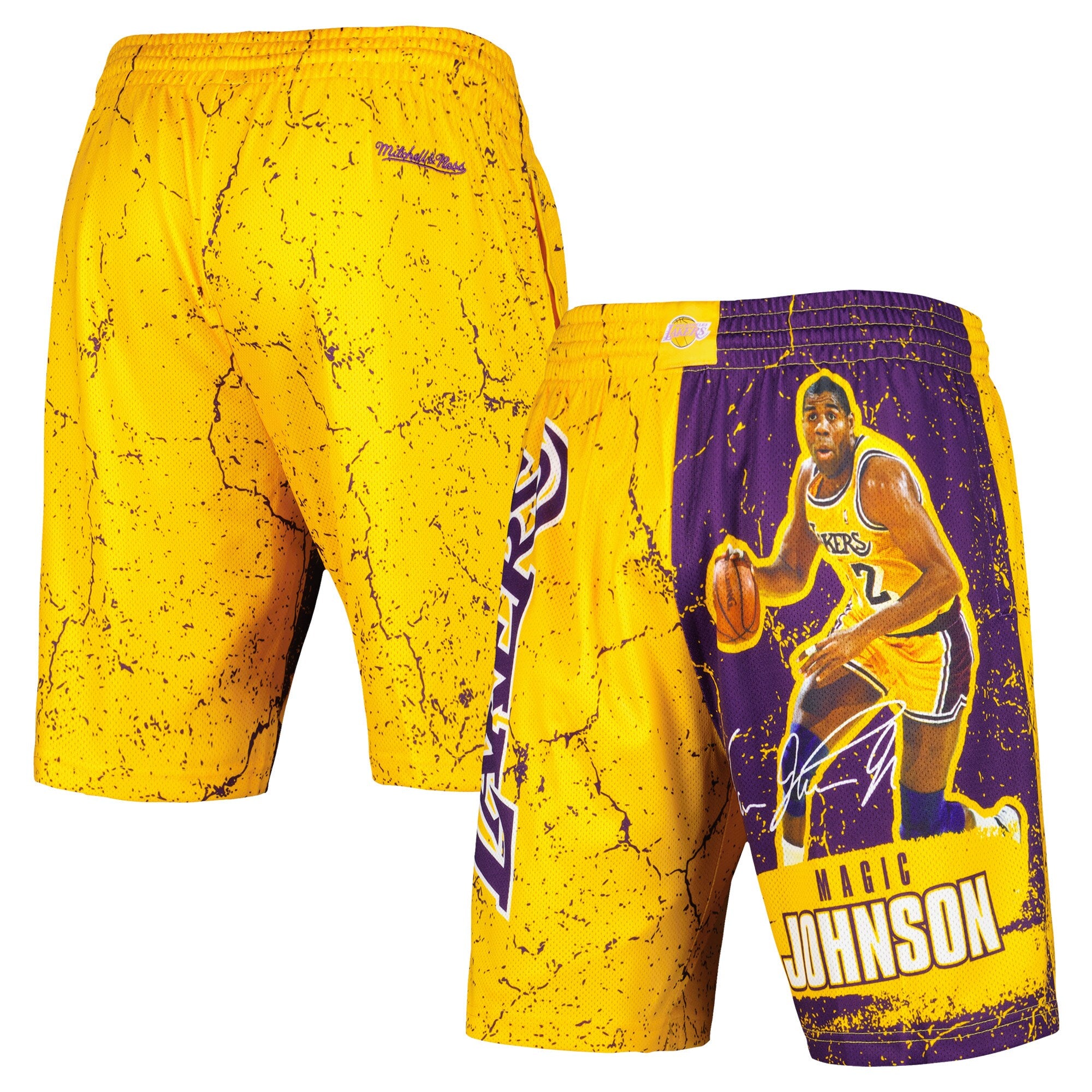 MENS MITCHELL & NESS NBA PLAYER BURST MESH SHORTS LAKERS MAGIC JOHNSON
