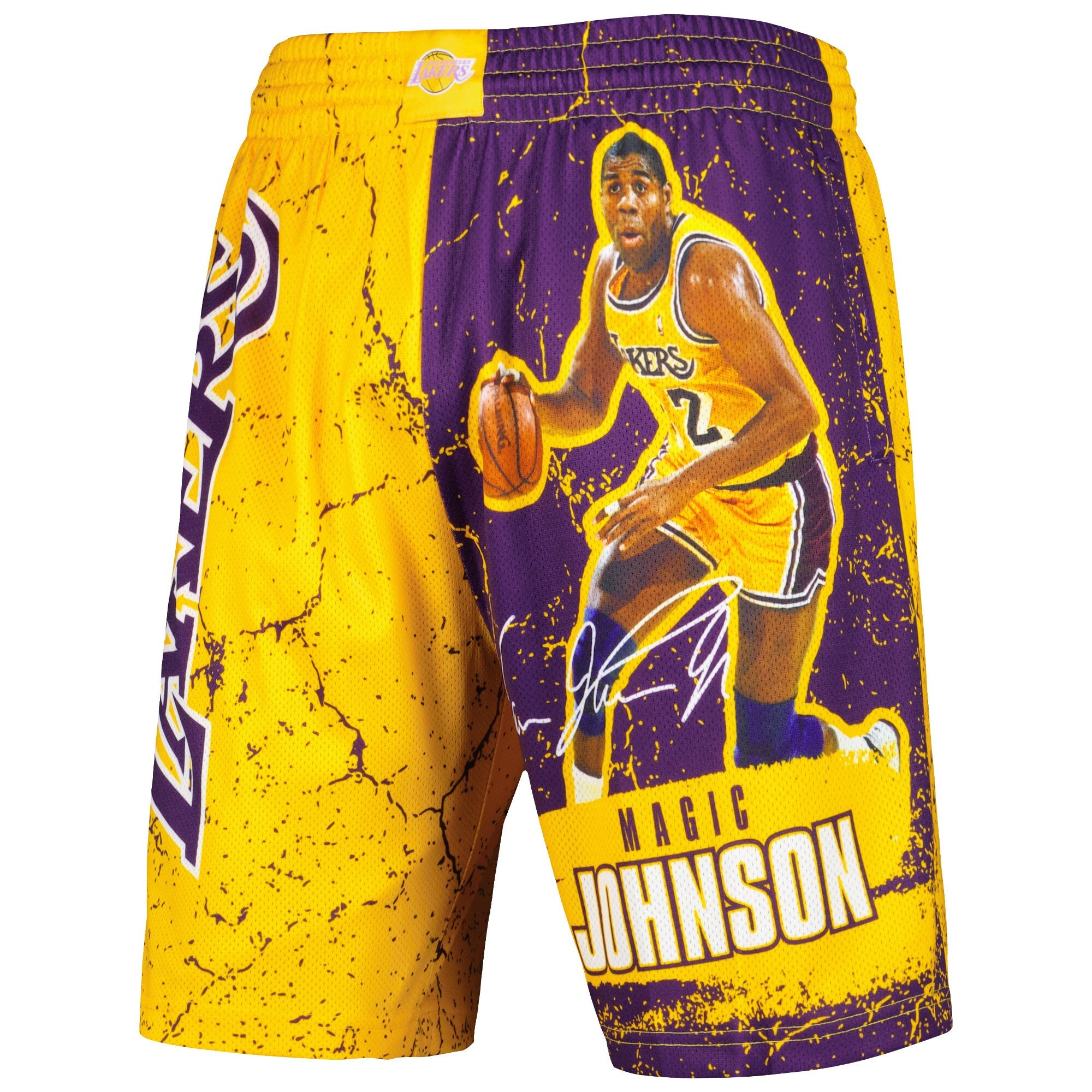 MENS MITCHELL & NESS NBA PLAYER BURST MESH SHORTS LAKERS MAGIC JOHNSON