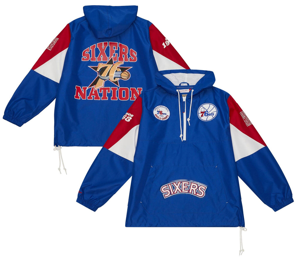 MENS MITCHELL & NESS NBA TEAM ORIGINS PULLOVER ANORAK 76ERS