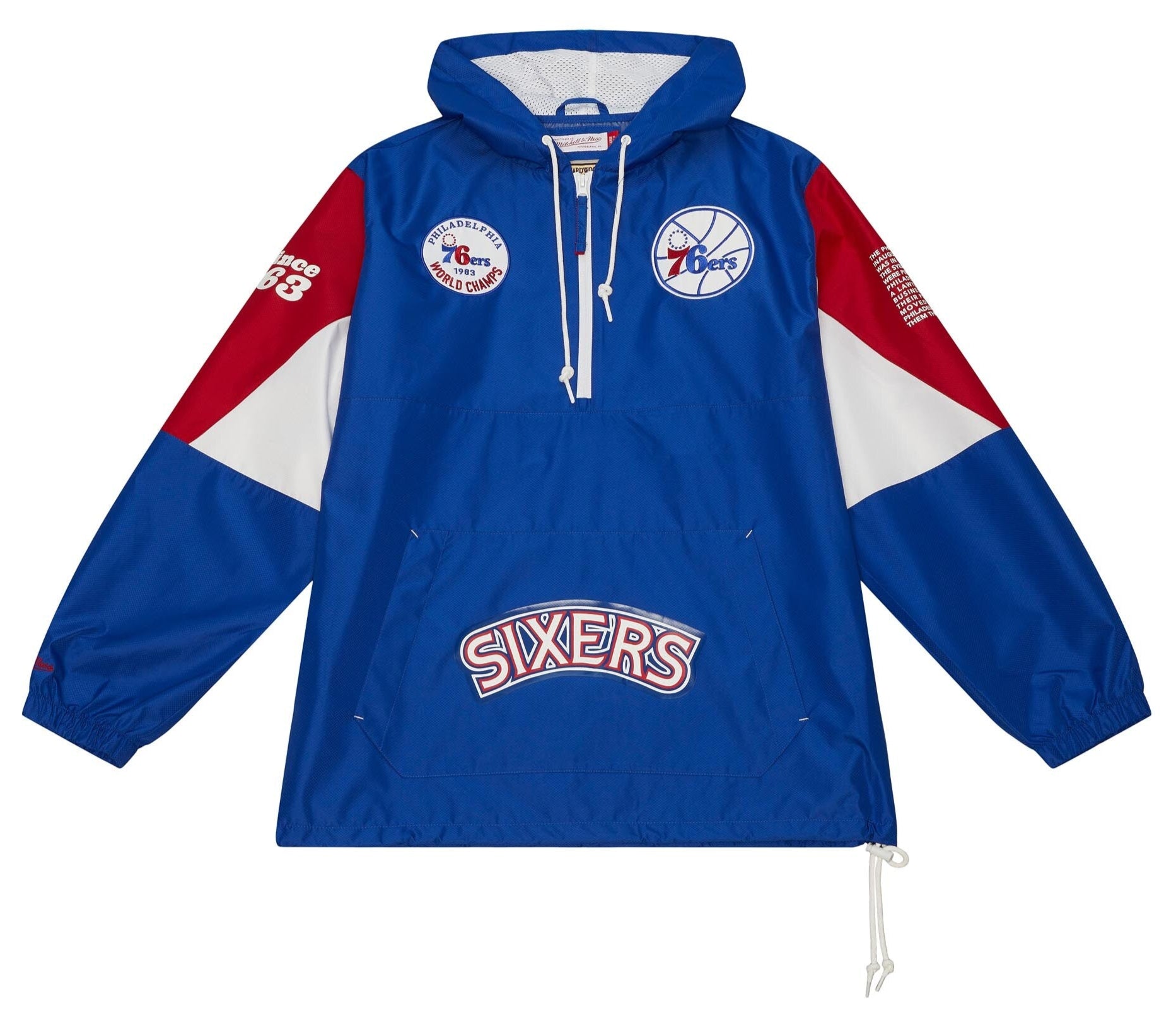 MENS MITCHELL & NESS NBA TEAM ORIGINS PULLOVER ANORAK 76ERS