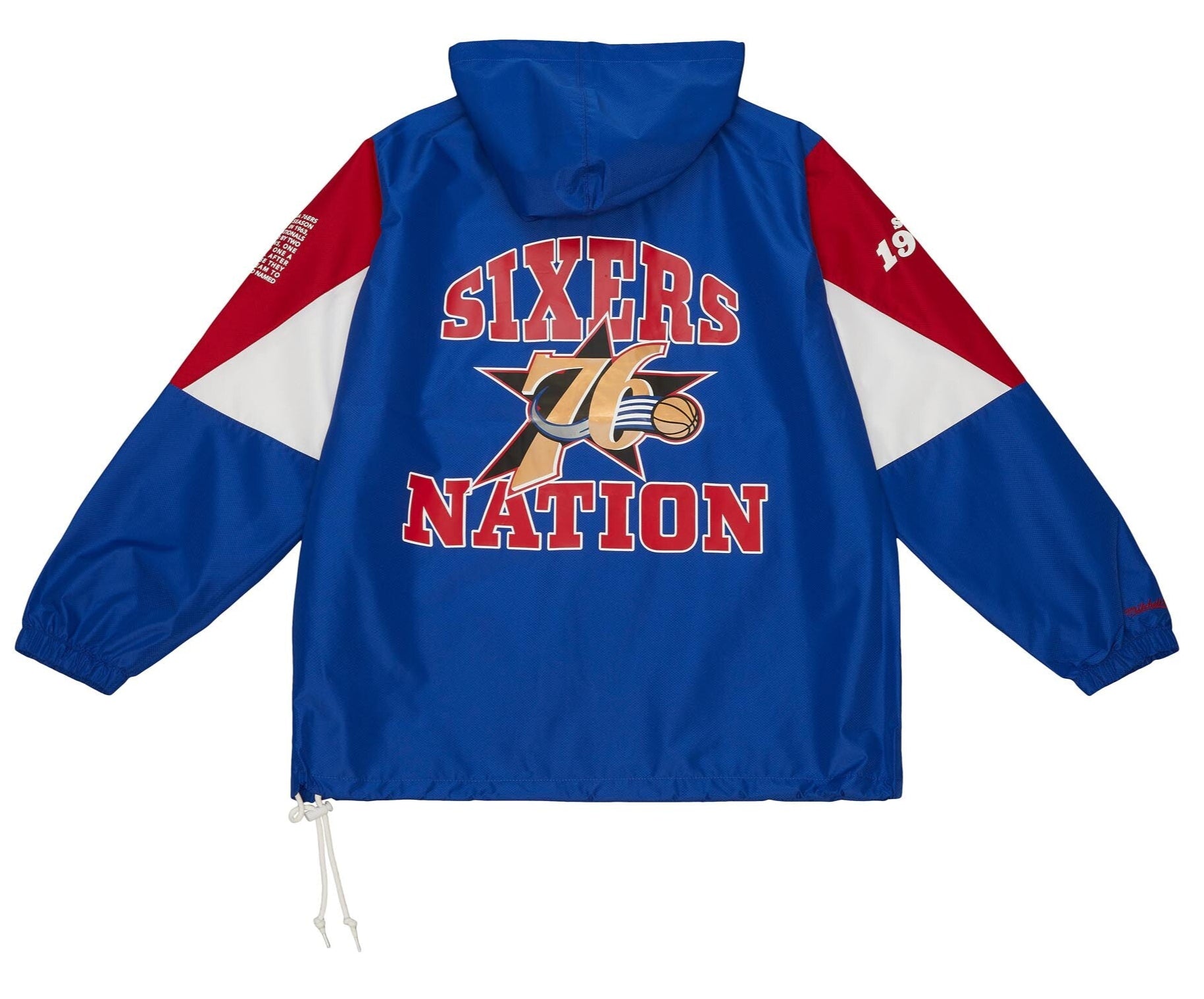 MENS MITCHELL & NESS NBA TEAM ORIGINS PULLOVER ANORAK 76ERS