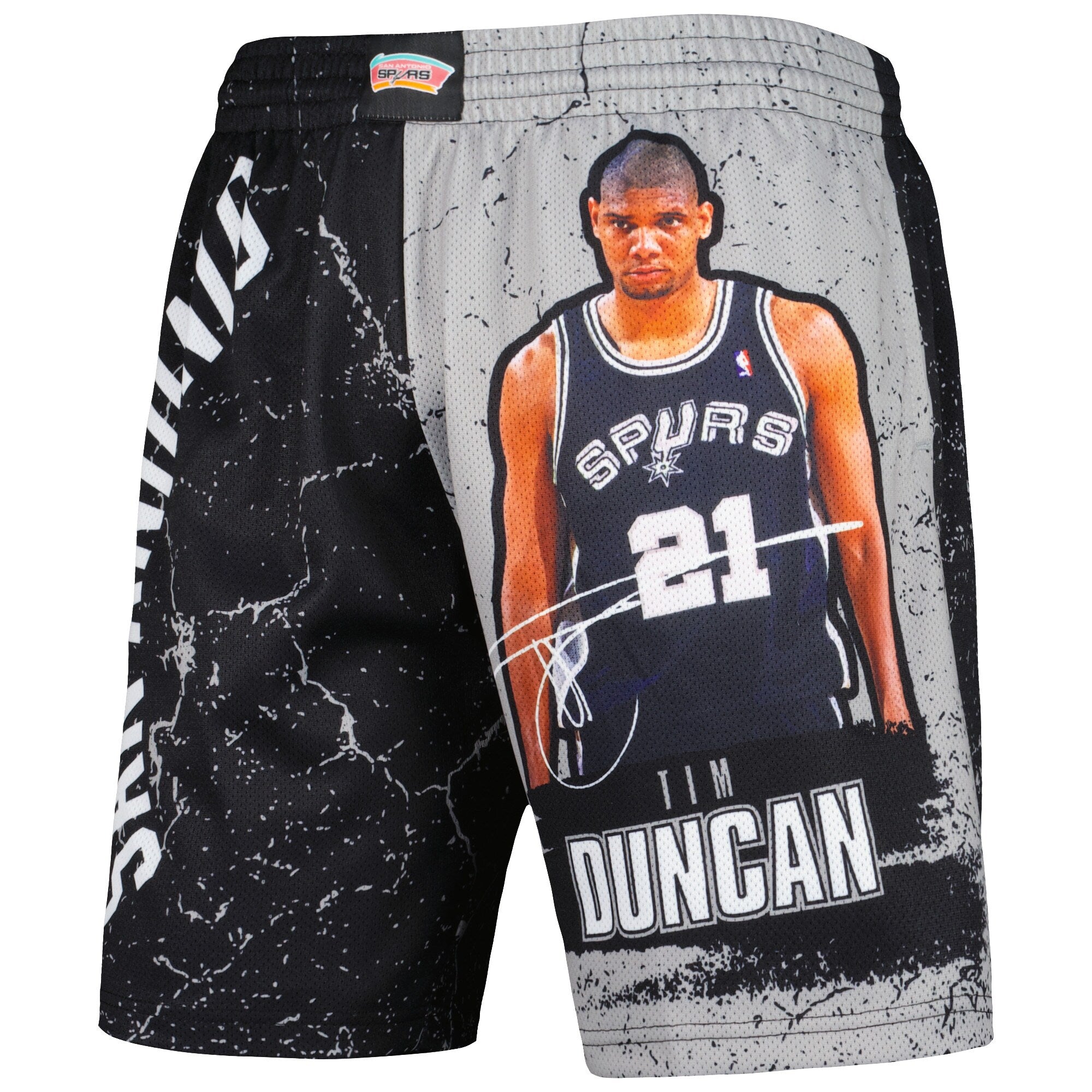 MENS MITCHELL & NESS NBA PLAYER BURST MESH SHORTS SPURS TIM DUNCAN