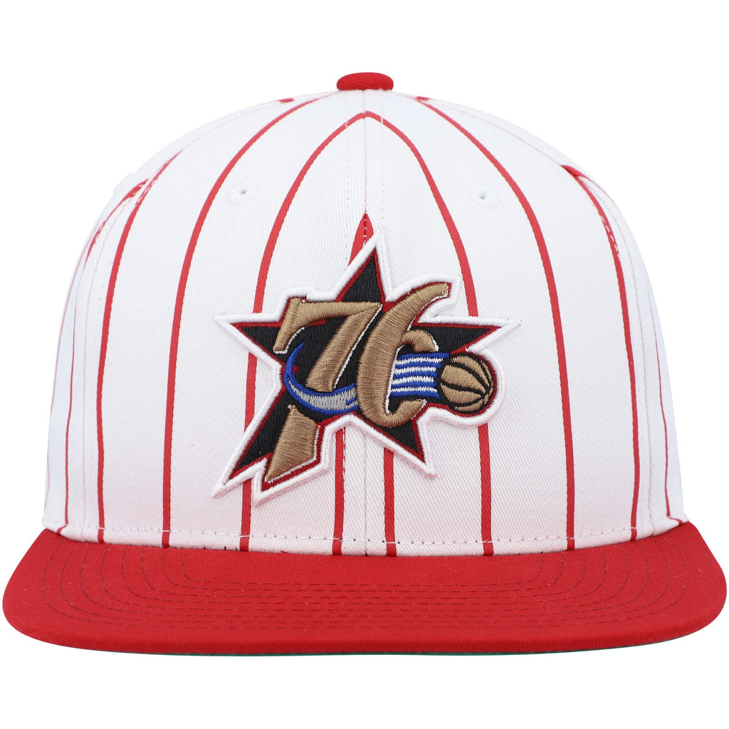 MENS MITCHELL & NESS NBA RETRO PINSTRIPE SNAPBACK HWC 76ERS - WHITE