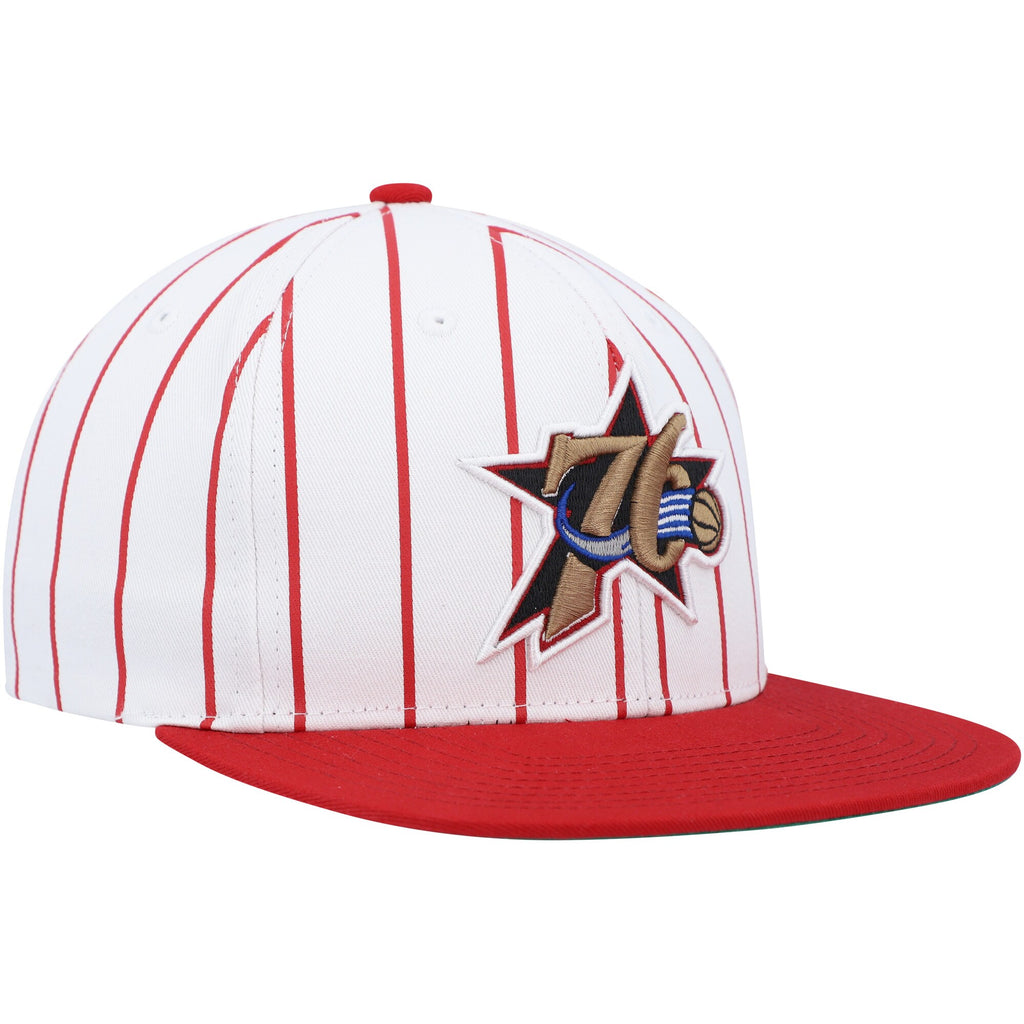 MENS MITCHELL & NESS NBA RETRO PINSTRIPE SNAPBACK HWC 76ERS - WHITE
