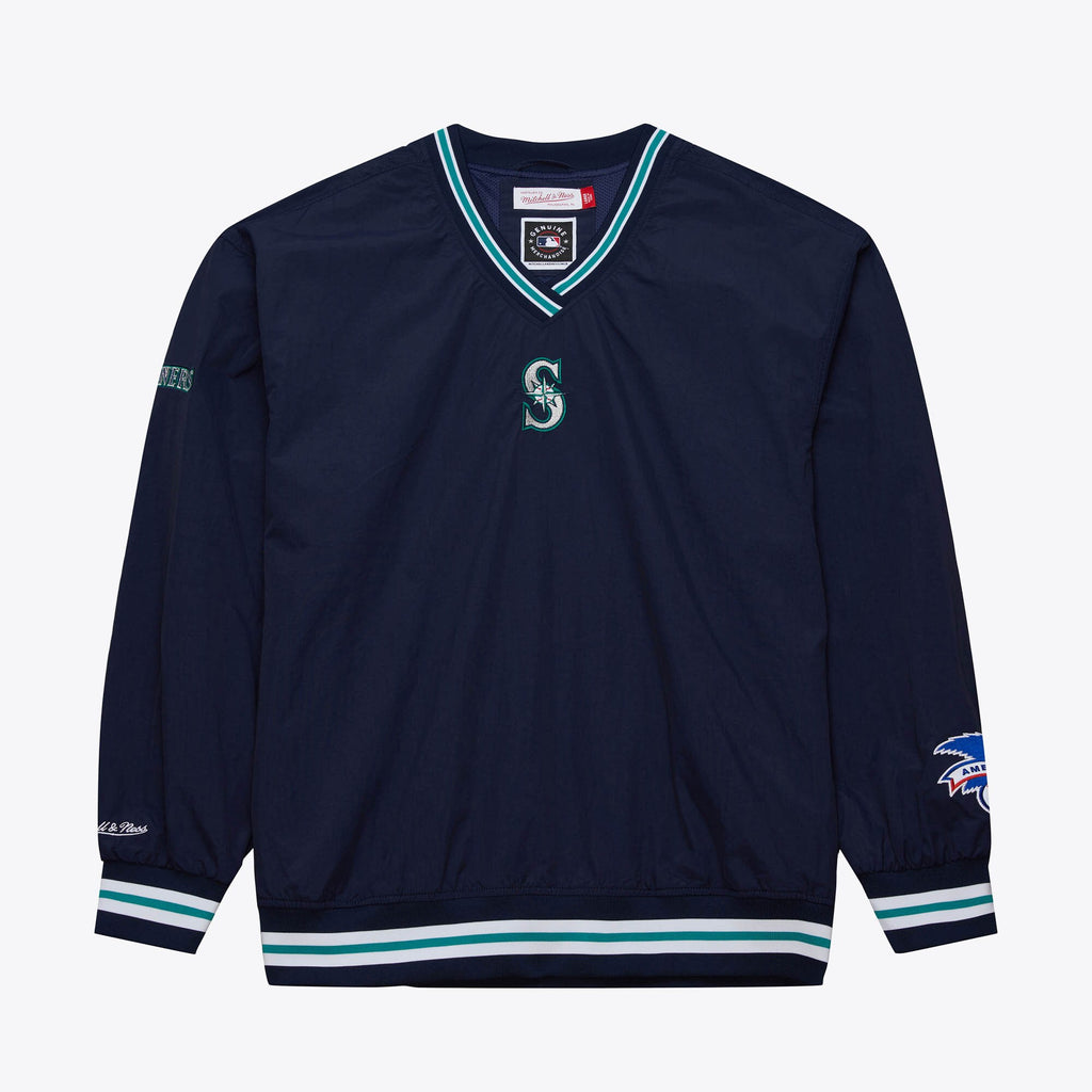 Mens Mitchell & Ness MLB CLASSIC NYLON PULLOVER VINTAGE LOGO MARINERS