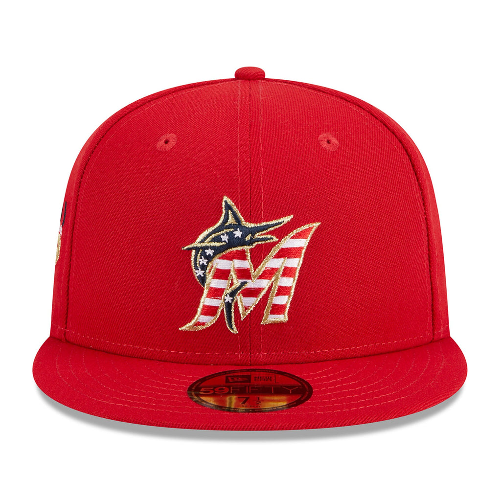 [60360517] MENS NEW ERA MLB MIAMI MARLINS 5950 JULY 4TH FITTED - RED