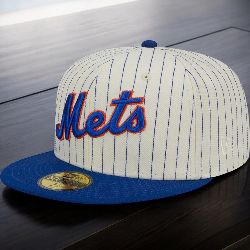 [60417774] MENS NEW ERA MLB NY METS 5950 RETRO SCRIPT FITTED - CREAM/BLUE