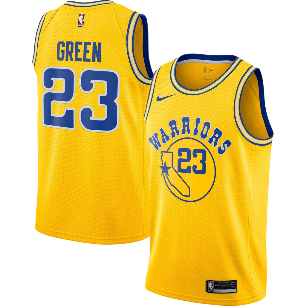 [9Z2B7B1AP-GREEN] Youth Nike NBA GSW Draymond Green Gold Hardwood Classics Swingman Jersey