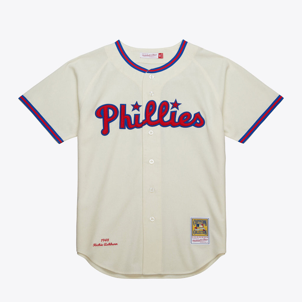 MENS MITCHELL & NESS MLB CREAM JERSEY PHILLIES 1948 RICHIE ASHBURN