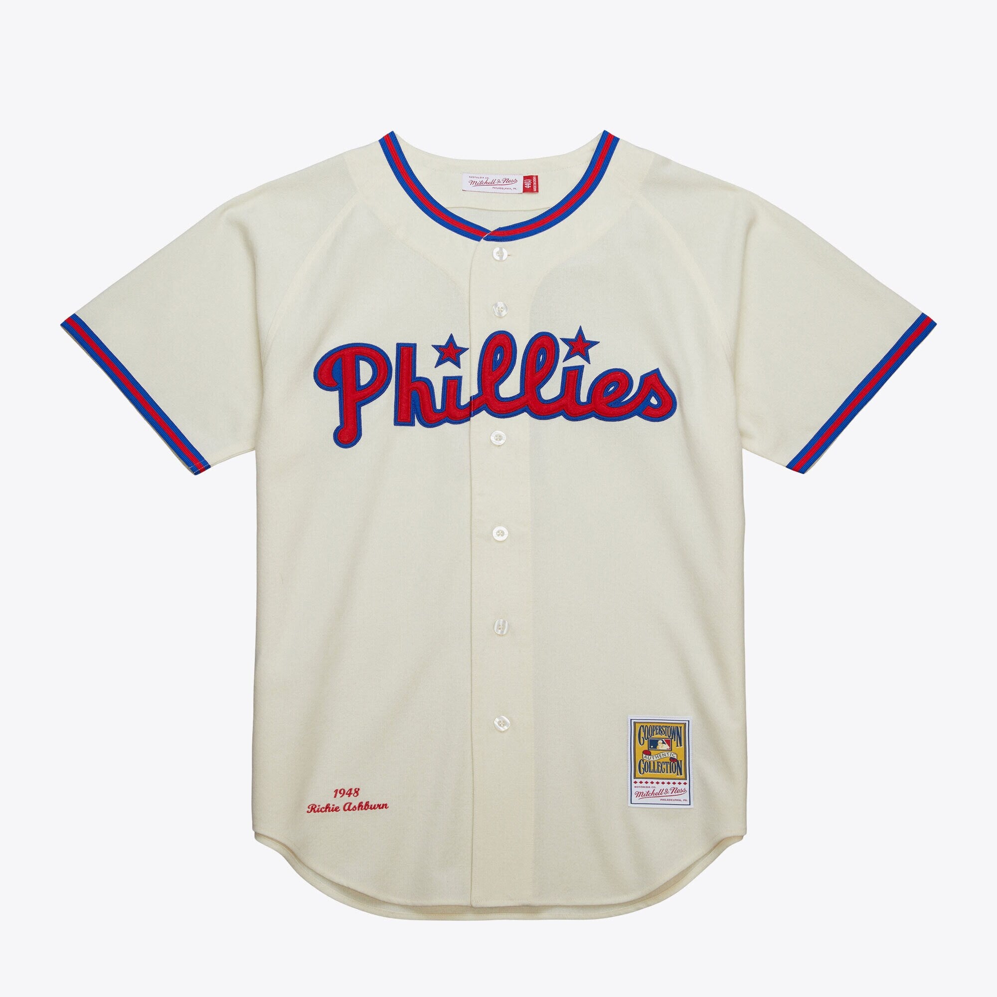 MENS MITCHELL & NESS MLB CREAM JERSEY PHILLIES 1948 RICHIE ASHBURN