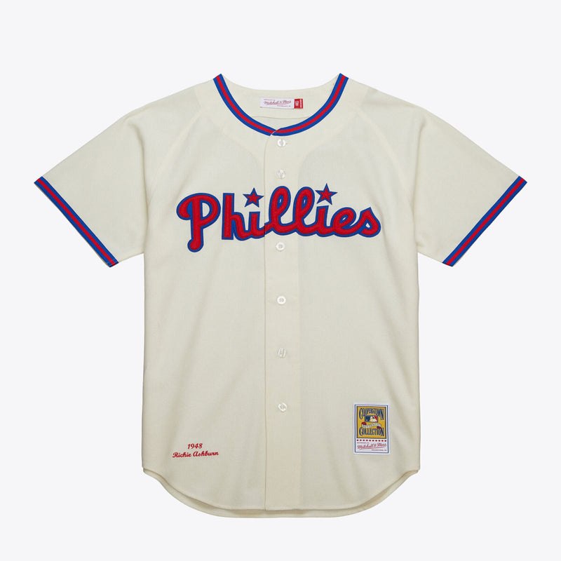 MENS MITCHELL & NESS MLB CREAM JERSEY PHILLIES 1948 RICHIE ASHBURN