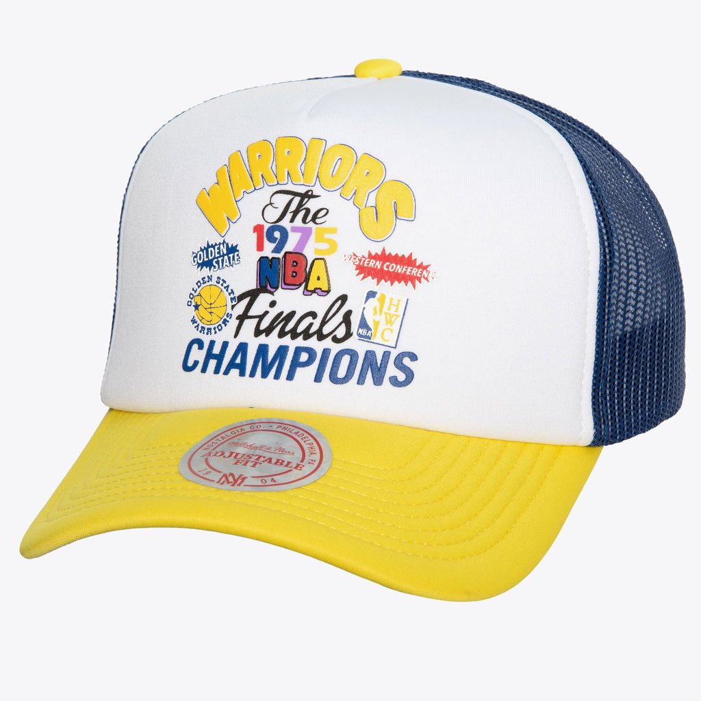 MENS MITCHELL & NESS NBA CHAMPS FEST TRUCKER HWC WARRIORS - WHITE