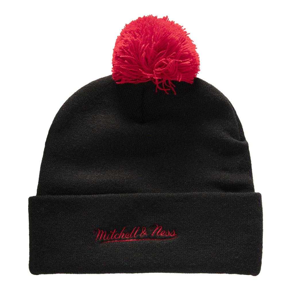 MENS MITCHELL & NESS NHL PUNCH OUT POM KNIT BLACKHAWKS - BLACK