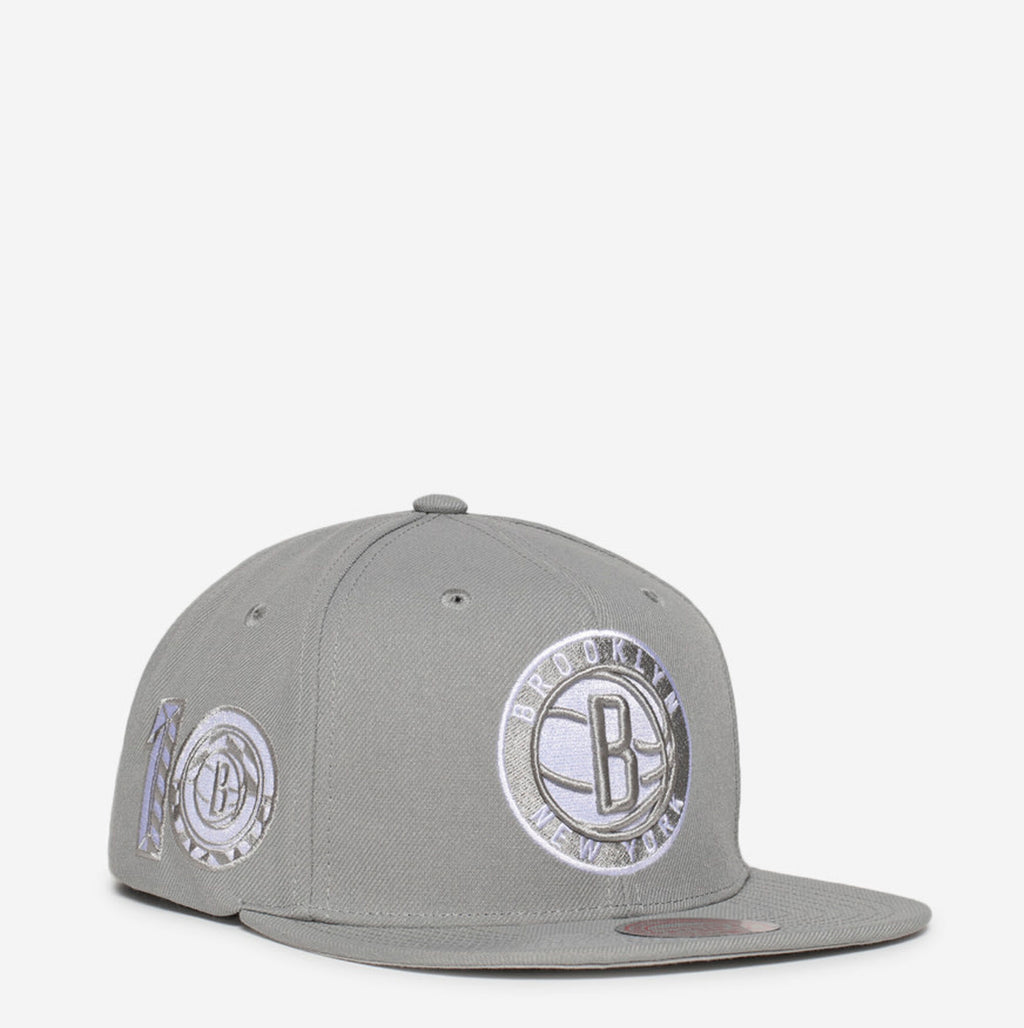 MENS MITCHELL & NESS NBA BACK TO BASICS SNAPBACK NETS - GREY