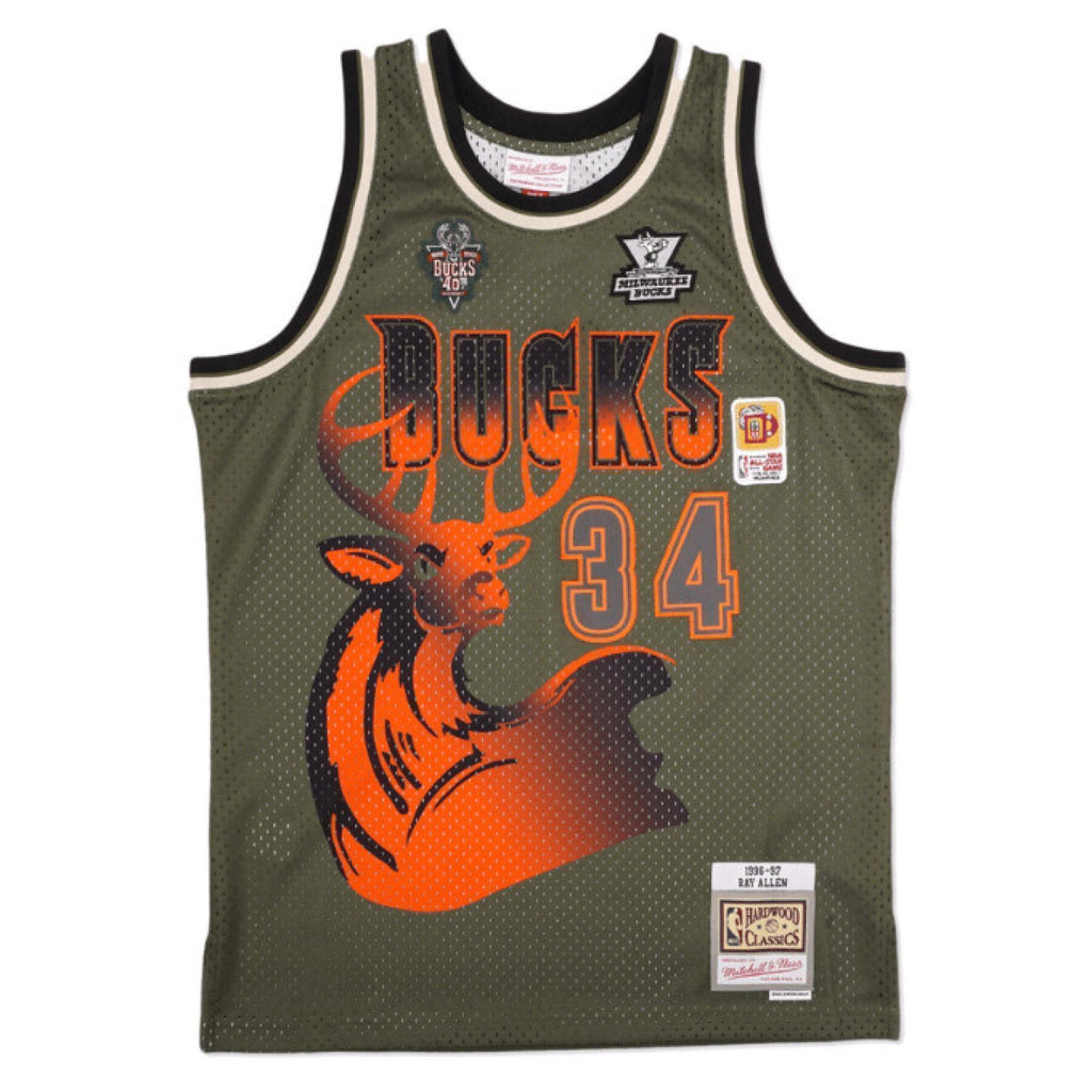 MENS MITCHELL & NESS FLIGHT SWINGMAN JERSEY BUCKS 1996 RAY ALLEN