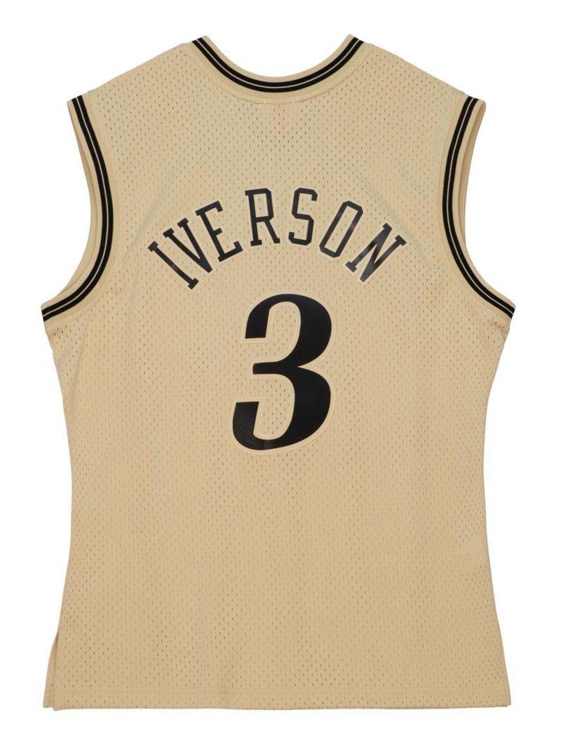 MENS MITCHELL & NESS KHAKI BLACK SWINGMAN JERSEY 76ERS 2000 ALLEN IVERSON