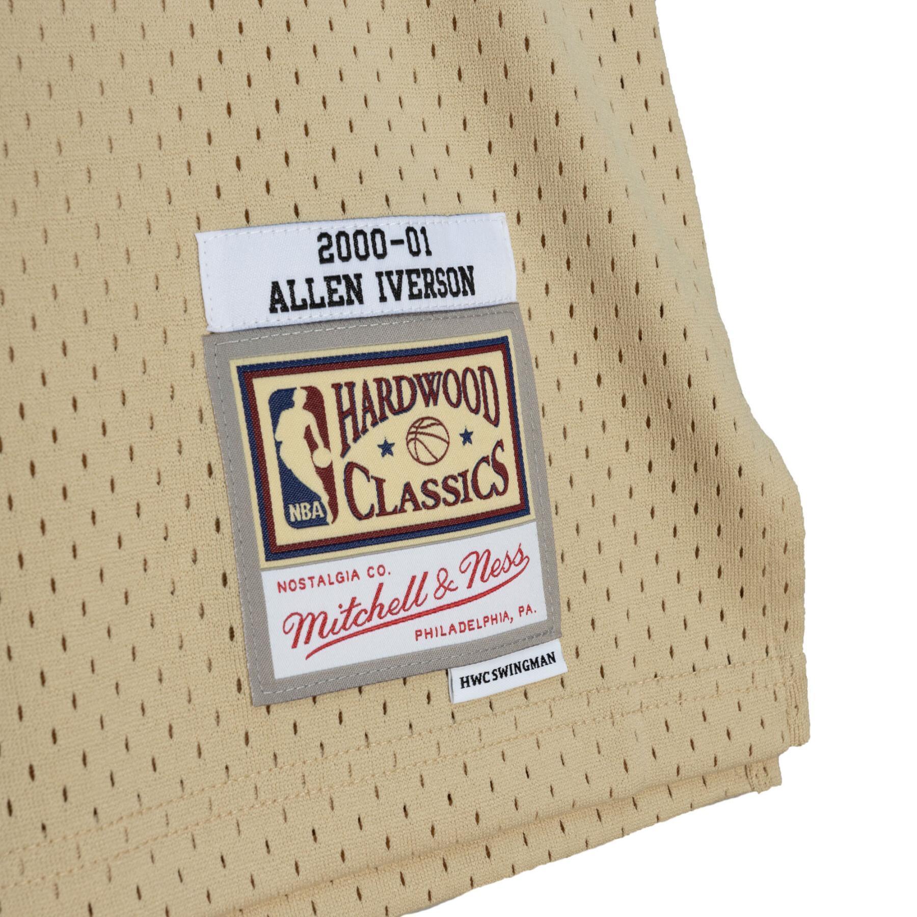 MENS MITCHELL & NESS KHAKI BLACK SWINGMAN JERSEY 76ERS 2000 ALLEN IVERSON