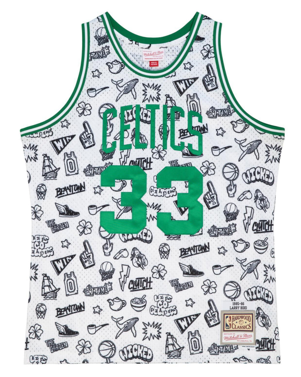 MENS MITCHELL & NESS DOODLE SWINGMAN JERSEY CELTICS 1985 LARRY BIRD